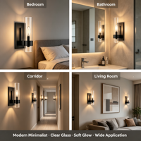 Applique murale LED contemporaine en fer avec abat-jour en verre noir, lampe murale pour usage intérieur, style ferme, éclairage de vanité à économie d'énergie
