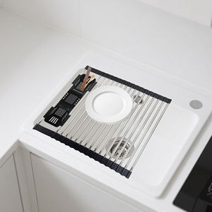 Portable pliable 304 en acier inoxydable polyvalent enrouler égouttoir à vaisselle étendoir au-dessus de l'évier évier de cuisine étendoir à vaisselle - Product Image 5