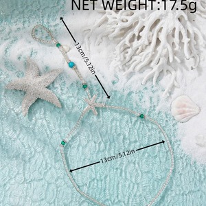 สร้อยข้อเท้ารูปดาวประดับคริสตัลไรน์สโตนชุบเงินมุกเทียมสไตล์โบฮีเมียเครื่องประดับเท้าผู้หญิงสำหรับไปทะเลเครื่องประดับสำหรับงานปาร์ตี้ - Product Image 3