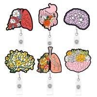 Porte-badge rétractable à paillettes pour infirmières, médecins et personnel hospitalier, motif floral cerveau et poumon, clip métallique, 25,59 pouces