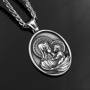 Collier pendentif Vierge Marie en acier inoxydable pour homme, bijou religieux, breloque ovale à thème pour cérémonies et assortiment vestimentaire - Product Image 2