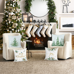 Fodere per cuscini natalizi, 4 pezzi, design invernale con albero di pino e fiocchi di neve, in morbido velluto, decorazioni per divano e poltrone - Product Image 2