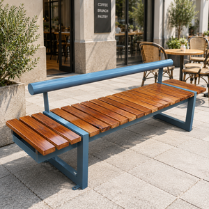 Panca <span class=keywords><strong>da</strong></span> Esterno per Parco con Struttura in Acciaio e Doghe in Legno Massello, Panca <span class=keywords><strong>da</strong></span> <span class=keywords><strong>Giardino</strong></span> con Schienale Singolo per Piazze e Paesaggistica Comunitaria - Product Image 2