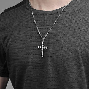 Diamond-<b>Studded</b> <b>Titanium</b> Steel Cross Necklace Princess Cut Unisex Religious Pendant - Product Image 4