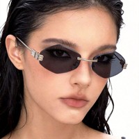 Nouvelles Lunettes de Soleil Métalliques Sans Monture Style Instagram Européen-Américain 2026, Forme Diamant Tendance, Protection UV400