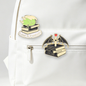 Fantasy Book Club <strong>Sword</strong> <strong>Dragon</strong> Wings Enamel Pin Lost In Fantasy Green <strong>Dragon</strong> Sleeping on Books Brooch Jewelry Gift for Readers - Product Image 1