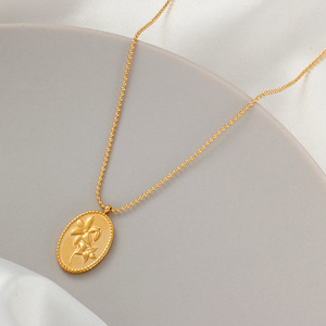 MICCI Wholesale Long Beads Chain <strong>Necklace</strong> Design Stainless Steel PVD Plated 18K Gold Oval <strong>Lily</strong> Flower Pendant <strong>Necklace</strong> for Women - Product Image 5