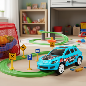 Voiture en plastique 140 pièces pour enfants, jeu de route et garage, sac en filet - Product Image 2