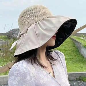Chapeau de soleil à large bord pour femme, respirant, anti-UV, en paille, pour la plage et l'été, avec protection visage et cou, kaki, rose, bleu marine - Product Image 1