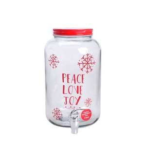 Dispenser per Bevande in Vetro Rotondo da 4L con Coperchio, Stile Classico a Fiocco <span class=keywords><strong>di</strong></span> Neve, Contenitore Grande per <span class=keywords><strong>Acqua</strong></span>, Succo, Tè - Pace, Amore, Gioia - Product Image 1