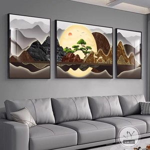 Nuovo Set di 3 Quadri in Stile Cinese per Soggiorno, Dipinto Moderno Minimalista di Montagne per Sfondo Divano - Product Image 3