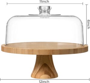 Tùy chỉnh tre tự nhiên bánh đứng với nắp, đa chức năng bánh đứng với <span class=keywords><strong>Acrylic</strong></span> Dome Tre 6 trong 1 bánh tấm hiển thị đứng - Product Image 6