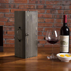 Caja de Regalo de Vino de Madera de Lujo Hecha a Mano con Tapa Abatible - Grano de Madera Natural Expuesto, Forma Rectangular, para una Sola Botella, Estilo Rústico - Product Image 5