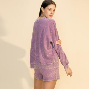 Set Casual da Donna Primavera/Estate in Cotone 100% con Felpa con Cappuccio a Collo Tondo e Pantaloncini Sopra il Ginocchio, Effetto Vintage e Color Block - Product Image 3