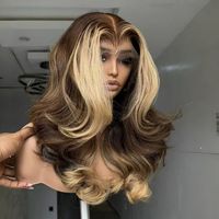Perruques Lace Front en Cheveux Humains Vierges Européens Naturels, Sans Colle, avec Mèches Brunes, Base en Soie, pour Femmes