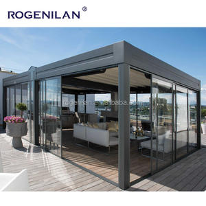 Pergola Extérieure Moderne Sur Mesure, Toit Plat Coupe-Vent, Vérandas en Verre, Cadre en Aluminium, <span class=keywords><strong>Solarium</strong></span> Préfabriqué Autoportant - Product Image 4