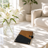 Porte-Comptes en Cuir Riveté Personnalisé Boshiho avec Logo, Bicolore, pour Restaurant, Porte-Menu en Cuir