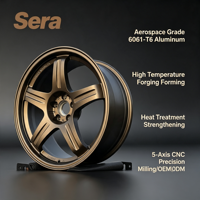 Rueda de Aleación de Aluminio Monobloque Forjada Sera Hyper Black de 20 mm, Plateada, 15 Pulgadas, PCD 100 mm, ET45 mm, Ajuste Personalizado de Precisión CNC, Deportiva