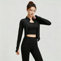 Ensemble de yoga 3 pièces pour femme : veste de sport à fermeture éclair à manches longues, soutien-gorge de sport et leggings taille haute froncés aux fesses, couleur unie, pour la gym