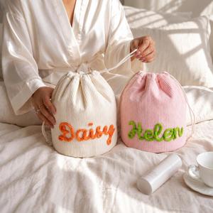Personalized Corduroy <b>Toiletry</b> <b>Bag</b>, Drawstring Makeup Pouch with Custom Name for Daily Desktop Storage, Bachelorette Party Gifts - Product Image 4