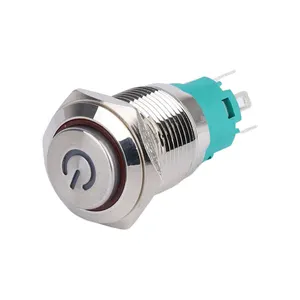 16mm led switches with Illuminated Power Symbol 5 pins Momentary / Latching pushbutton waterproof Metal Push Button Switch