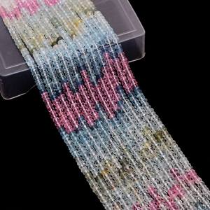 Perles de rondelle à facettes naturelles Multi aigue-marine 4mm-5mm | Brin de 13 pouces | Perles en vrac de pierres précieuses semi-précieuses aigue-marine - Product Image 2