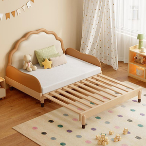 Letto per Bambini Moderno Estraibile con Disegni Cartoon, in Legno con Sponde di Sicurezza, Resistente ed Estensibile, Set Letto per Bambini in Pelle Morbida - Product Image 1