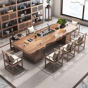 Juego de mesa y sillas de madera maciza con forma irregular y almacenamiento para sala de estar u oficina, estilo Zen - Product Image 4