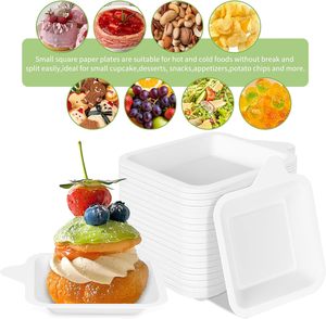 4.5 Inch White <strong>Small</strong> <strong>Paper</strong> Cake <strong>Plate</strong> Reusable Biodegradable Eco-Friendly Square Sugarcane Bagasse <strong>Plate</strong> for Snack Party - Product Image 3