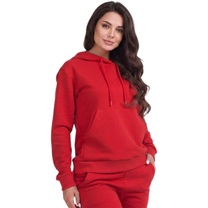 Sudadera con Capucha Larga de Invierno para Mujer, Color Rojo Sólido, Transpirable, Informal, de Forro Polar, con Bolsillo Tipo Canguro, Talla Grande - Product Image 2