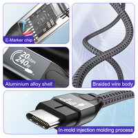 Câble USB3.2 Type-C ULT-unite 20 Gbps 4K60Hz 0,3 m/0,6 m/1 m/1,5 m/2 m/3 m/5 m avec charge rapide 240 W 5 A, certification CE/FCC/UKCA/RoHS