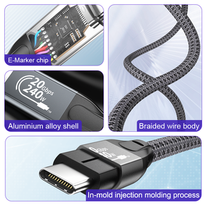 Cable USB3.2 Tipo-C ULT-unite de 20 Gbps y 4K60Hz de 0.3m/0.6m/1m/1.5m/2m/3m/5m con Carga Rápida de 240W 5A, Certificación CE/FCC/UKCA/RoHS - Product Image 2