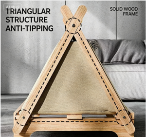 Solid Wood Cat <b>Bed</b> Tent Elevated Pet <b>Cave</b> With Removable Washable Cover For Indoor Cats Minimalist Design - Product Image 6