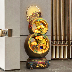 Fontaine d'eau en forme de gourde de style chinois avec rétroéclairage, décoration Feng Shui électrique sur pied pour salon, cadeau pour la maison - Product Image 4