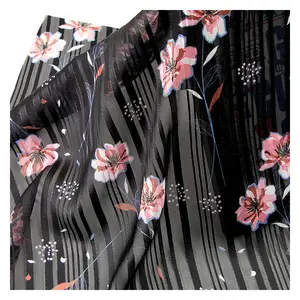 Großhandel schwarz Tüll Chiffon Stoff Druck Blumen HN005 # Silber Satin Streifen Chiffon Stoff für Kleidung Kleid