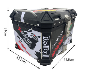 Baúl Trasero para Motocicleta de Liberación Rápida de 45L de Alta Capacidad con Adhesivo <span class=keywords><strong>Red</strong></span> <span class=keywords><strong>Bull</strong></span>, Negro, Aluminio Resistente al Agua, Directo de Fábrica - Product Image 1