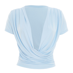 Viviblook Y26TP230 Camiseta Casual de Verano para Mujer, Nueva Moda, Color Sólido, Manga Corta, Sexy, Cuello Cruzado, Top de Manga Corta - Product Image 5