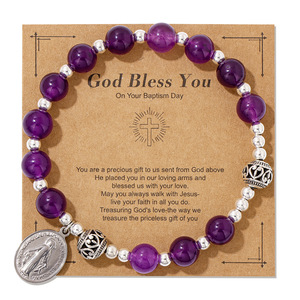 Braccialetto Rosario Cattolico Fatto a Mano con Gemme da 8mm, Charm della Vergine Maria, Confezione con Biglietto '<span class=keywords><strong>Dio</strong></span> <span class=keywords><strong>Ti</strong></span> <span class=keywords><strong>Benedica</strong></span>' - Product Image 3