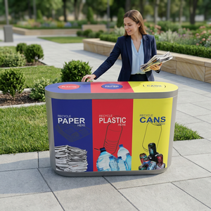 Oval Recycling <b>Bin</b> Plastic Waste Sorting <b>Storage</b> Bucket Indoor Three Compartment Reuse Reduce Recycle - Product Image 2