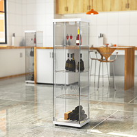 Vitrina de Vidrio con Iluminación LED, 4 Estantes, Exhibidor Transparente para Copas de Vino y Almacenamiento para Bar en Casa