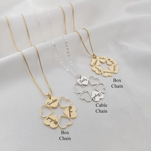 Collier personnalisé avec pendentif trèfle et cœurs, gravure de noms d'enfants, plusieurs cœurs, collier fleuri, cadeau idéal pour maman, grand-mère - Product Image 3