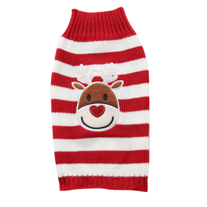 Modern Style Cute Red &amp; White Striped Christmas Reindeer Pet Sweater for <strong>Dogs</strong> XS-XXL Luxury Apparel for Winter &amp; Autumn - Product Image 2