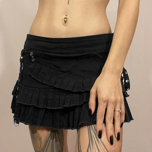 Falda vaquera asimétrica plisada gótica ecológica para mujer con cinturón, botones y cremallera, estilo streetwear, novedad de verano - Product Image 3