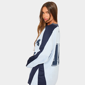 T-shirts de sport rétro en coton surdimensionnés à manches longues pour femmes, impression personnalisée, base de sport, hockey, <span class=keywords><strong>rugby</strong></span>, maillots de football originaux, collège - Product Image 4