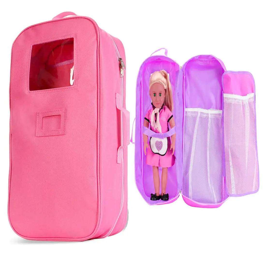 OEM Travel Doll Suitcase Carrying Case Mini Doll Travel Case Bag Storage Bucket Pouch Suitcase 18'' Doll Traveling Case Carrier