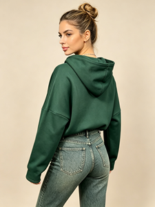 Sudadera con capucha y media cremallera para mujer, con cordón ajustable, manga larga, estilo casual, para primavera y otoño - Product Image 3