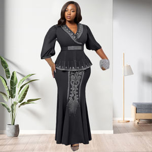 Ensemble jupe et haut élégant pour femmes africaines grandes tailles, orné de perles, tendance - Product Image 4