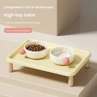 Table à Manger Extérieure Portable en Céramique pour Chat et Chien avec Support Élevé Anti-Fuite et Bols pour Nourriture/Eau