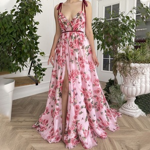 New Summer <b>Floor</b>-Length Sweet Natural Digital Printing Floral Suspender Chiffon A-Line Eco-Friendly Dress - Product Image 5