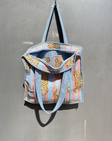 Tas Tote Katun Motif Hewan Buatan Tangan dengan Kantong Dalam Ukuran Besar untuk Perjalanan Musim Panas & Belanja Tas Hadiah Trendi
